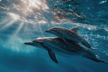 Naklejka premium two dolphins swimming in the ocean