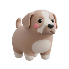Sad grumpy 3D cartoon puppy character isolated on white background