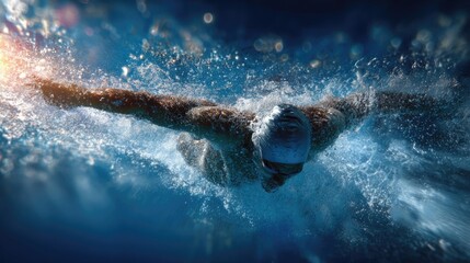 Professional male swimmer diving into the pool