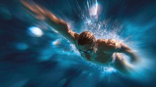 Professional male swimmer diving into the pool