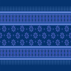 Seamless Winter Ethnic Floral Pattern, Blue Nordic Geometric Textile Design