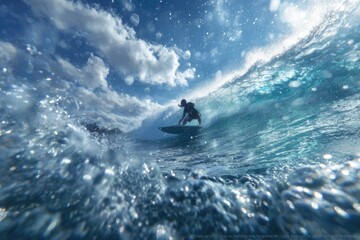 A surfer riding the wave.