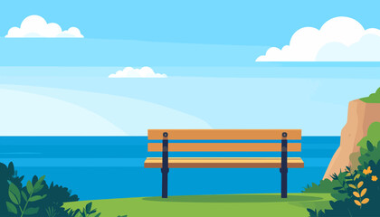 Obraz premium Serene Coastal Bench: Tranquil Ocean View