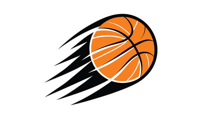 Dynamic orange basketball with black motion trails and white highlights on a white background