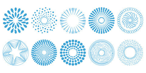 Round shapes, graphic elements big collection, set. Frame templates, text backgrounds made of uneven dots, hand drawn stripes, splashes, water drops, concentric circles, squiggles, blobs, wavy lines