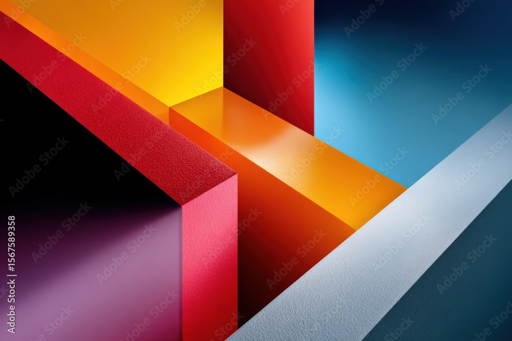 Poster abstract geometric colorful composition with angles and vibrant hues featu bold red yellow blue and 