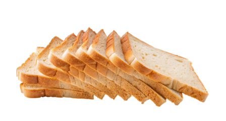A close up view of a stack of sliced bread with a golden crust on a black isolated background view