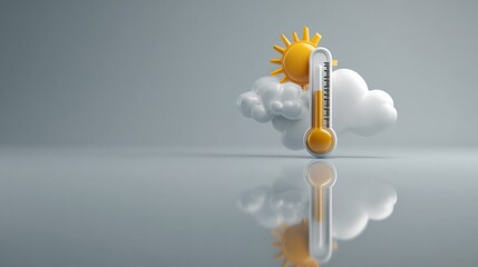 Weather thermometer indicates sunny temperature with clouds in a minimalist setting for a climate-related concept