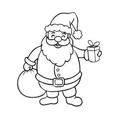 Christmas santa claus with bag coloring page for kid 