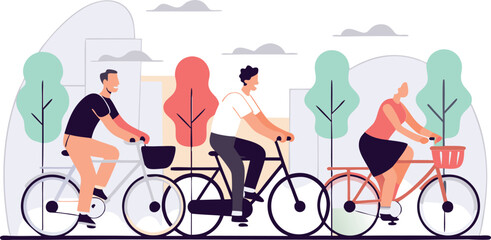 Cyclists riding through city lanes vector illustration