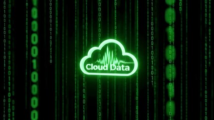 Digital representation of cloud data with binary code in a futuristic green theme - Powered by Adobe
