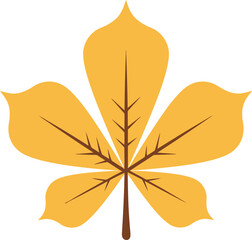 A stylized illustration of a single, autumnal chestnut leaf.