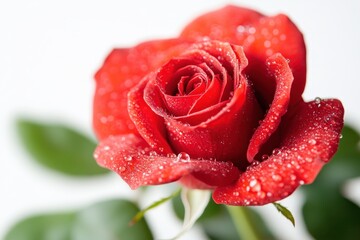 Close-Up of a Fresh Red Rose with Water Droplets on Petals