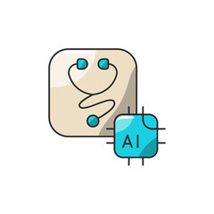 Diagnosis AI Icon, Medical Robot Stethoscope Analysis.