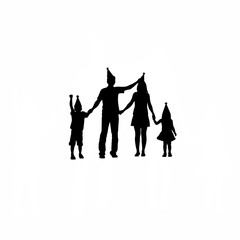 Silhouette of family posing with party hats on white background