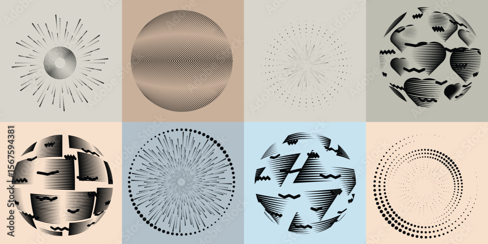Poster lines and dots in circle form .rotate rounded shape vector illustration .rotating dots form a circle