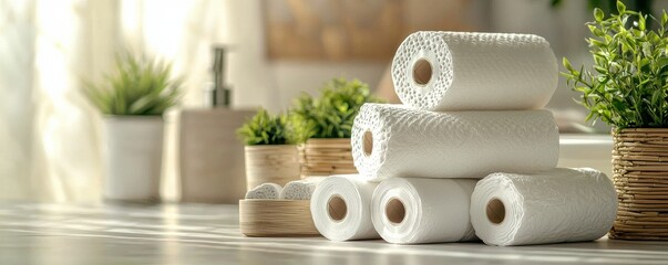 Stack of white paper towels neatly arranged in a cozy setting