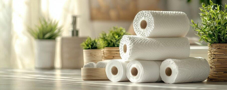 Stack of white paper towels neatly arranged in a cozy setting