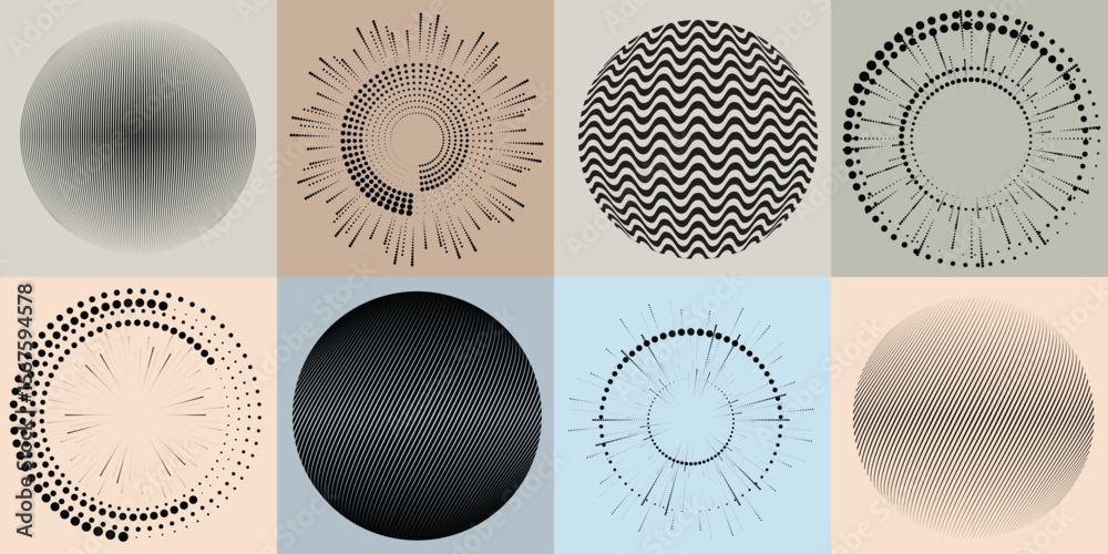 Poster lines and dots in circle form .rotate rounded shape vector illustration .rotating dots form a circle