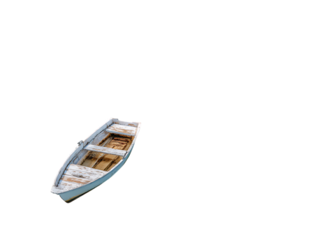 Small White Boat on a Calm Turquoise Lake on white background - Powered by Adobe