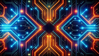 Futuristic Neon Circuit Pattern Technology Background / ネオン風の回路パターン、近未来テクノロジー背景
