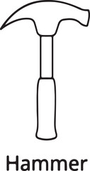 Hammer and nail isolated metal work tool illustration