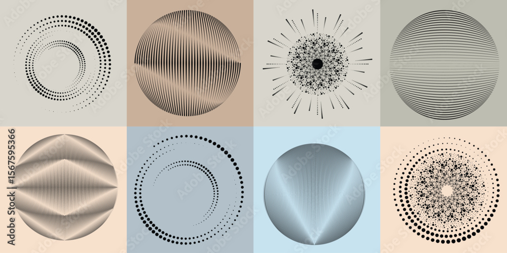 Poster lines and dots in circle form .rotate rounded shape vector illustration .rotating dots form a circle