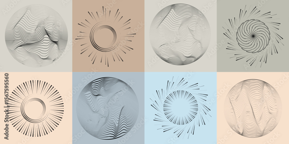 Poster lines and dots in circle form .rotate rounded shape vector illustration .rotating dots form a circle