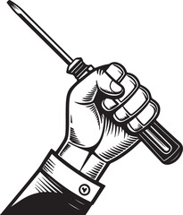Hand holding a screwdriver vector illustration, repair, service sign and symbol