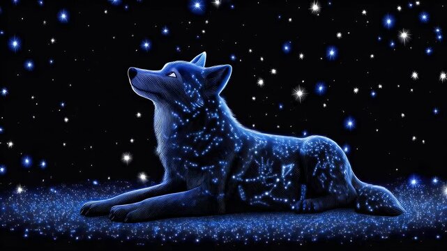 Luminous wolf on starry night