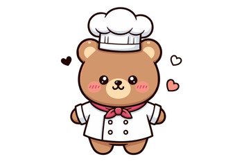Obraz premium Adorable Cartoon Bear Chef Wearing Uniform and Chefs Hat Smiling.