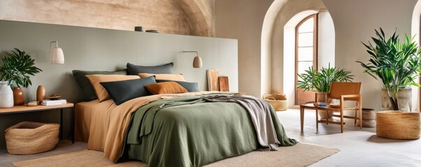 Minimalist bedroom design featuring natural colors and simple, eco-friendly styling