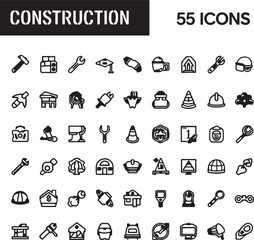 Set of 55 construction line icons for building and repair design