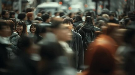 Lost in the Crowd: A solitary figure blends anonymously into a bustling city crowd, a poignant portrayal of urban anonymity and the feeling of being unseen.