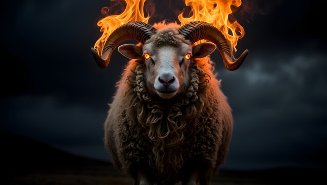 Fiery ram with glowing eyes a captivating image of power and mystical symbolism - Powered by Adobe