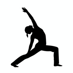 Fototapeta premium Silhouette of woman in warrior yoga pose for health and fitness concepts. Warrior yoga silhouette illustrates asana practice with stretching and balance, promoting mindfulness and wellness.