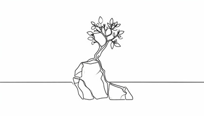 Resilient Tree with Rock, and Line Art.