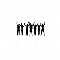 Silhouette of friends with arms over shoulders celebrating on white background