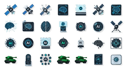 AI Technology Icons: Artificial Intelligence & Future Warfare
