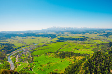 Hiking to peak Tri Koruny or Trzy Korony during day. Pieniny National park in Poland. View from the lookout at the top © Zedspider