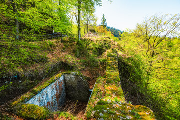 Hiking to Peak Tri Koruny or Trzy Korony during day. Pieniny National park in Poland. Pieniny Castle