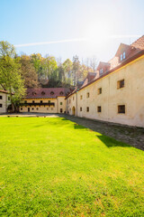 Medieval monastery Cerveny Klastor near Peak Tri Koruny or Trzy Korony in Pieniny National park in Slovakia and Poland © Zedspider