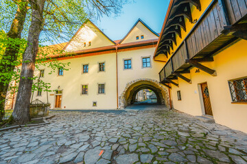 Medieval monastery Cerveny Klastor near Peak Tri Koruny or Trzy Korony in Pieniny National park in Slovakia and Poland © Zedspider