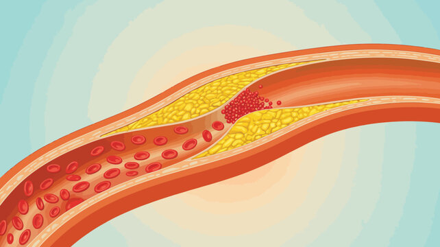 Blocked Artery: An illustration of a blood vessel constricted by plaque buildup, causing reduced blood flow and potential health risks.