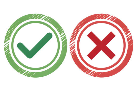Tick and cross marks icons for yes and no choices in green and red buttons vector illustration
