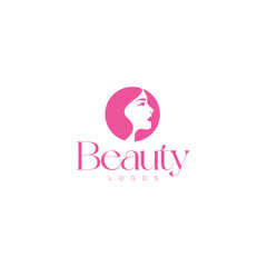 Simple pink beauty logo with a woman’s face in profile