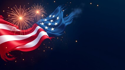 Vibrant American Independence Day Celebration Background with Fireworks and USA Flag Illustration