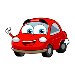 Red Car Cartoon Character Poses Vector Isolated On a White Background 