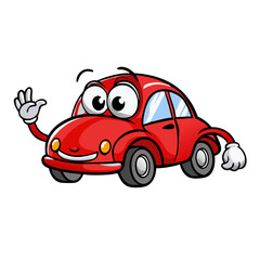 Red Car Cartoon Character Poses Vector Isolated On a White Background 