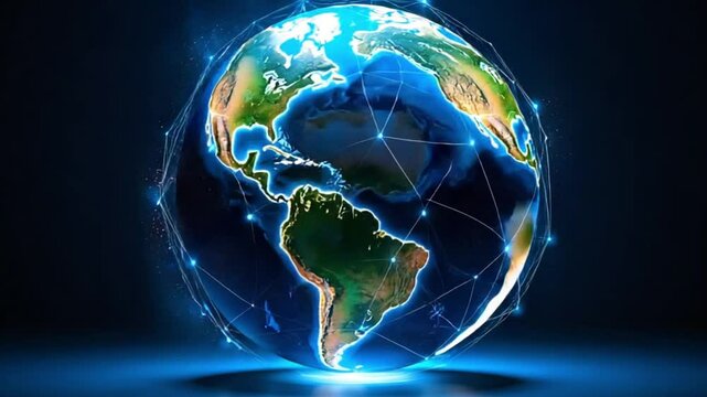 Stunning Rotating Earth Global Network Connection Technology Digital World Animation High Definition Seamless Loop 4 K Ultra H D Broadcast Quality Visual Effects Futuristic
